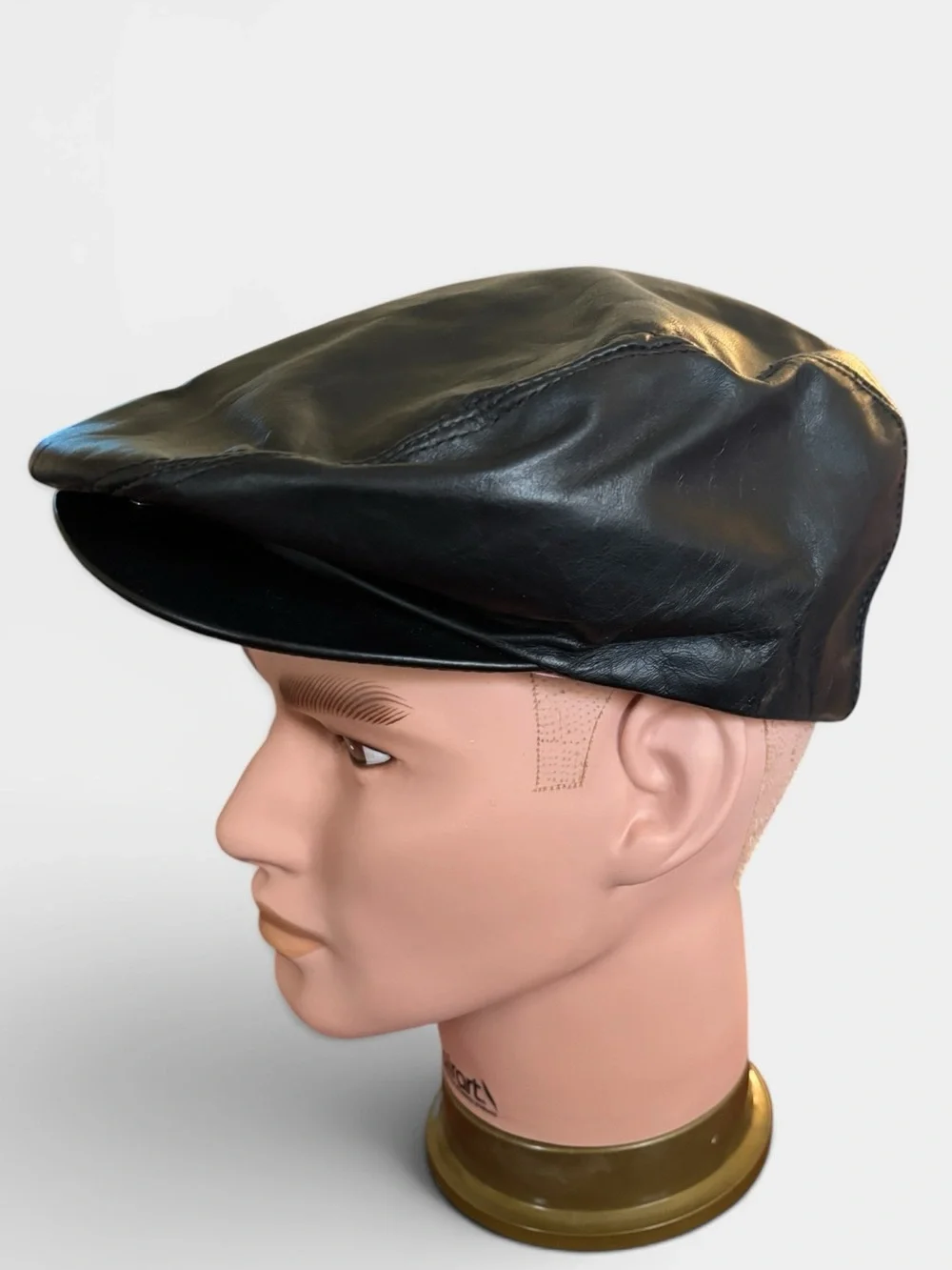 Vintage Seifter Associates Men’s Black Leather Newsboy Bookie Flat Cap Hat